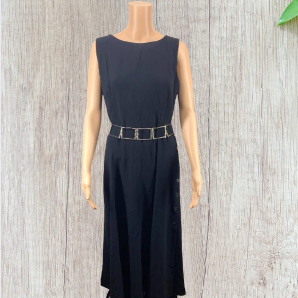 VINTAGE LIZ CLAIBORNE -- Black Sleeveless Maxi Dress, Side Buttons